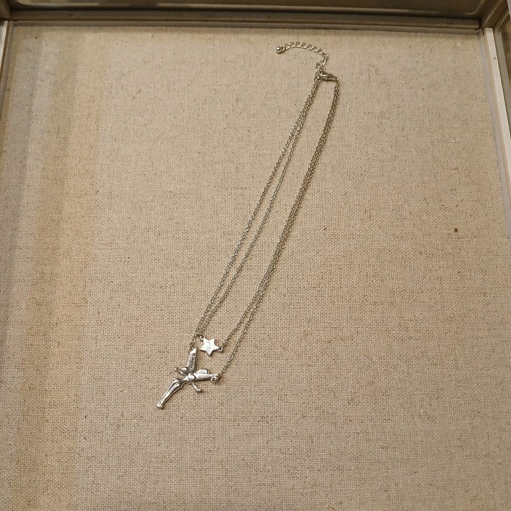 Tinker Bell Double Chain With Star Silvertone Necklace - Picture 10 of 13